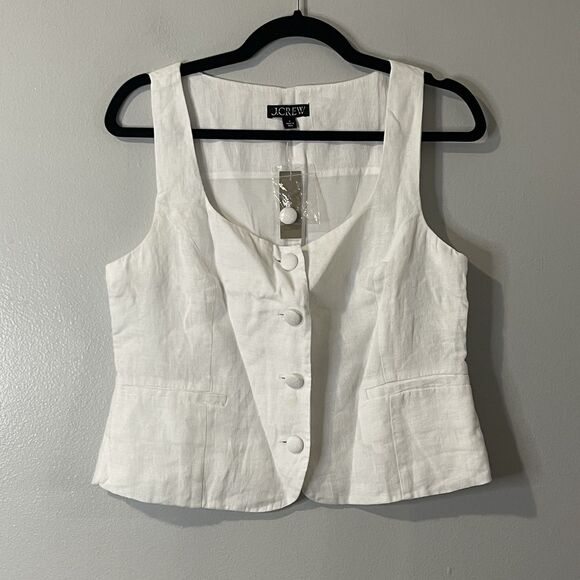 J. Crew Scoopneck Linen Vest Size 4 White NEW Coastal Preppy Nautical Casual - Picture 2 of 11